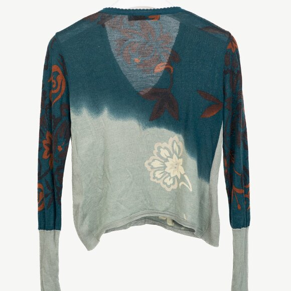 Christian Dior Teal Wool, Silk, & Cashmere-Blend Floral Cropped Sweater - Picture 2 of 10